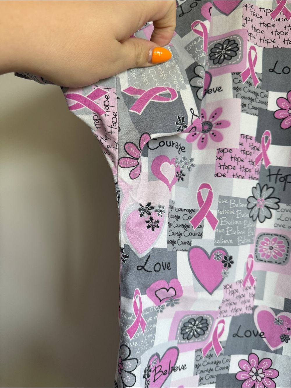 Pink Ribbon Pattern Medical Scrub Top - Picture 2 of 4